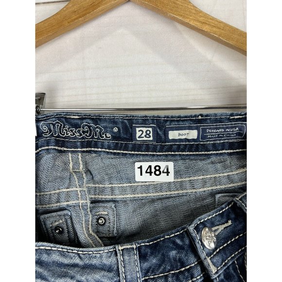 Miss Me Jeans Womens 28 Blue Bootcut Embroidered Pocket Low Rise Stretch - Picture 5 of 12